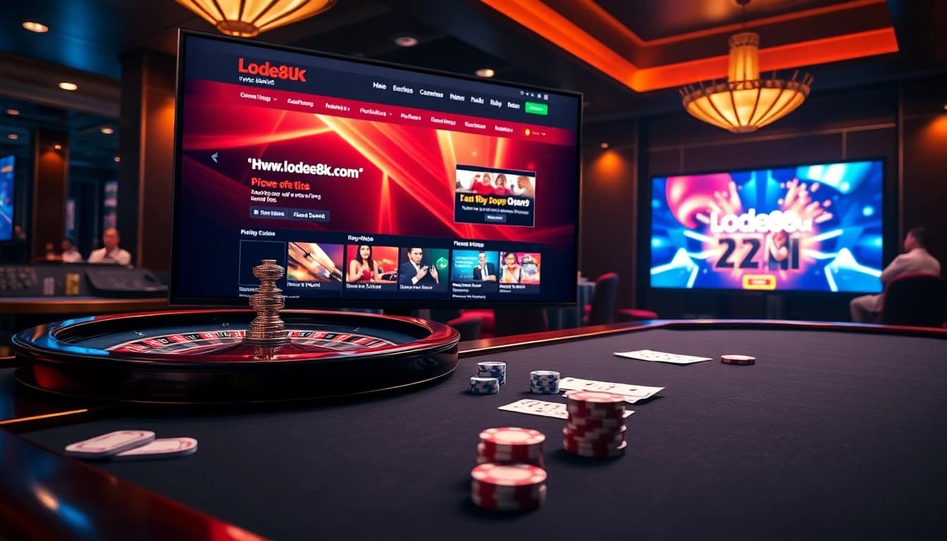 Players celebrating wins at https://lode88uk.com/, engaging with online casino games in a vibrant setting.