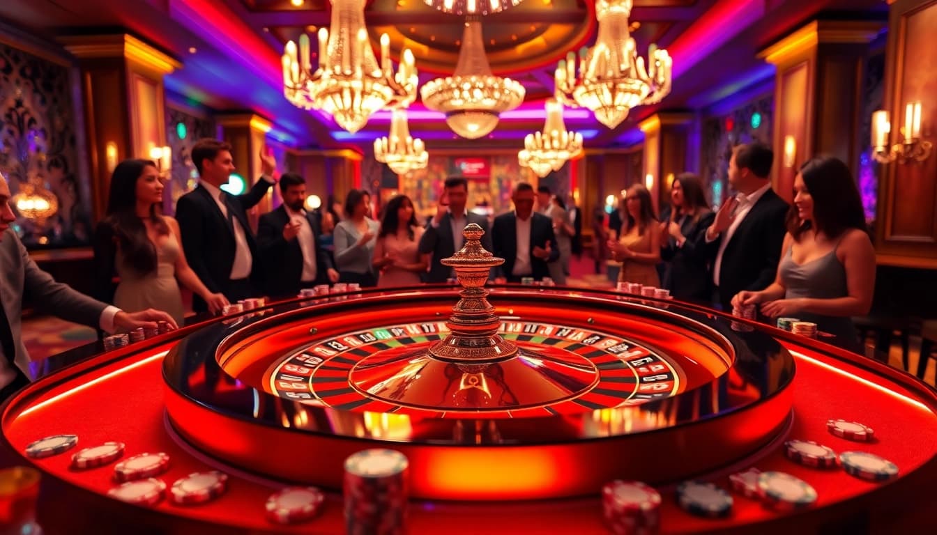 Permainan situs toto yang seru di meja roulette dengan pemain antusias.