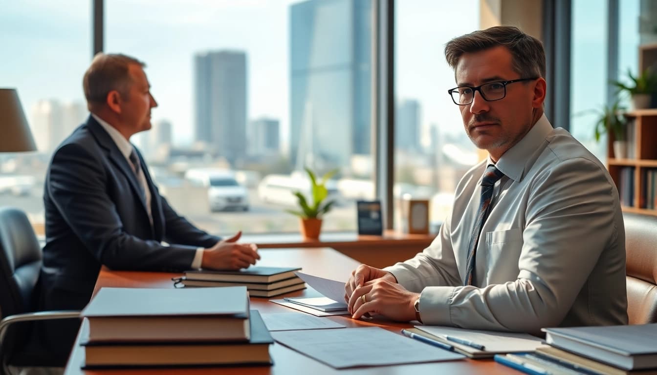 Clearwater truck accident attorney providing legal counsel in a warm office.