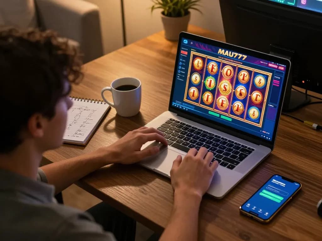 Engaging gameplay at MAU777 daftar online casino with vibrant slot game action visible.