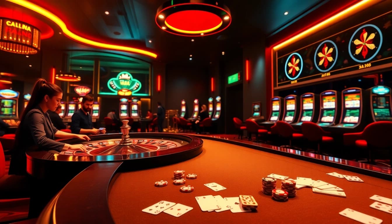 Experience the thrilling atmosphere of gtatogel with excited players at a vibrant casino scene.