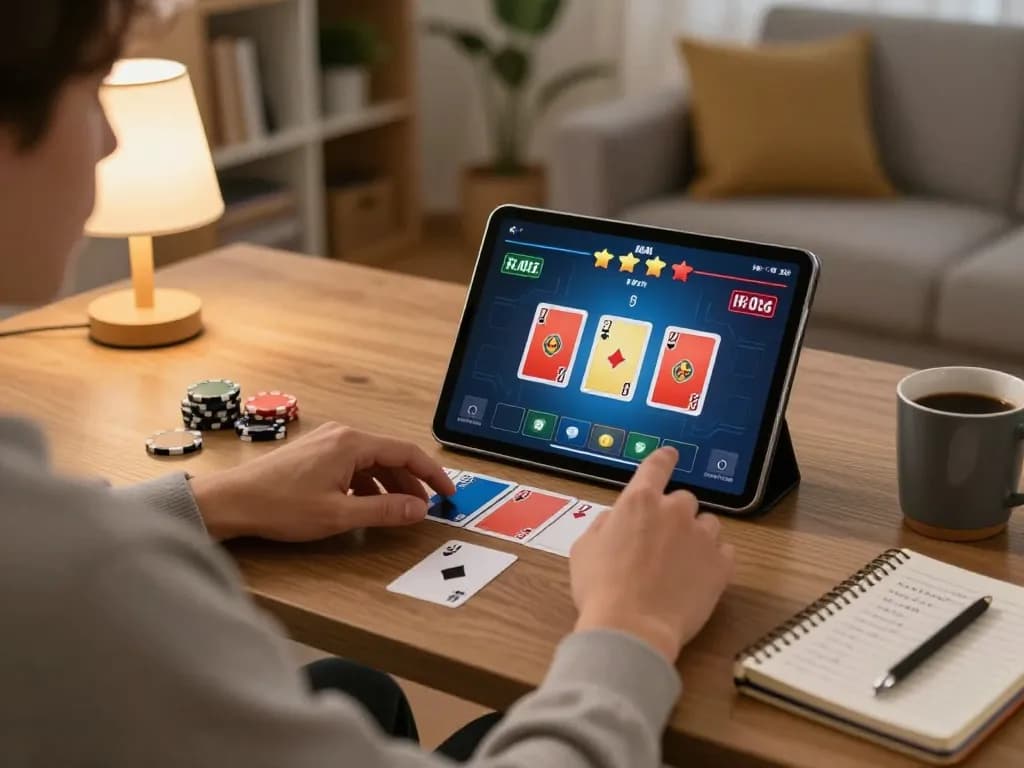 Engaging in strategic online poker gameplay with sunwinapk on a home tablet, enhancing bankroll management skills.