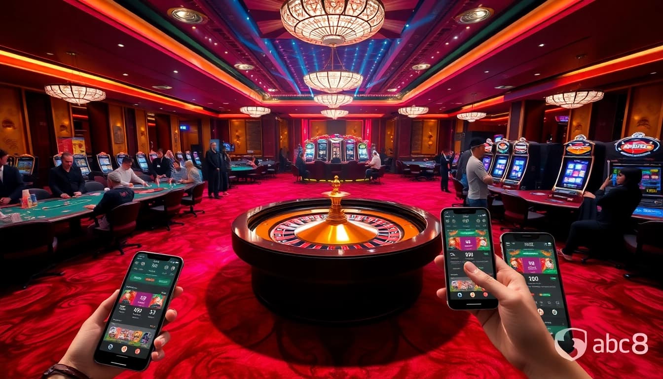Engaging gambling scene showcasing Nhà Cái ABC8 with vibrant casino activities and modern betting interfaces.