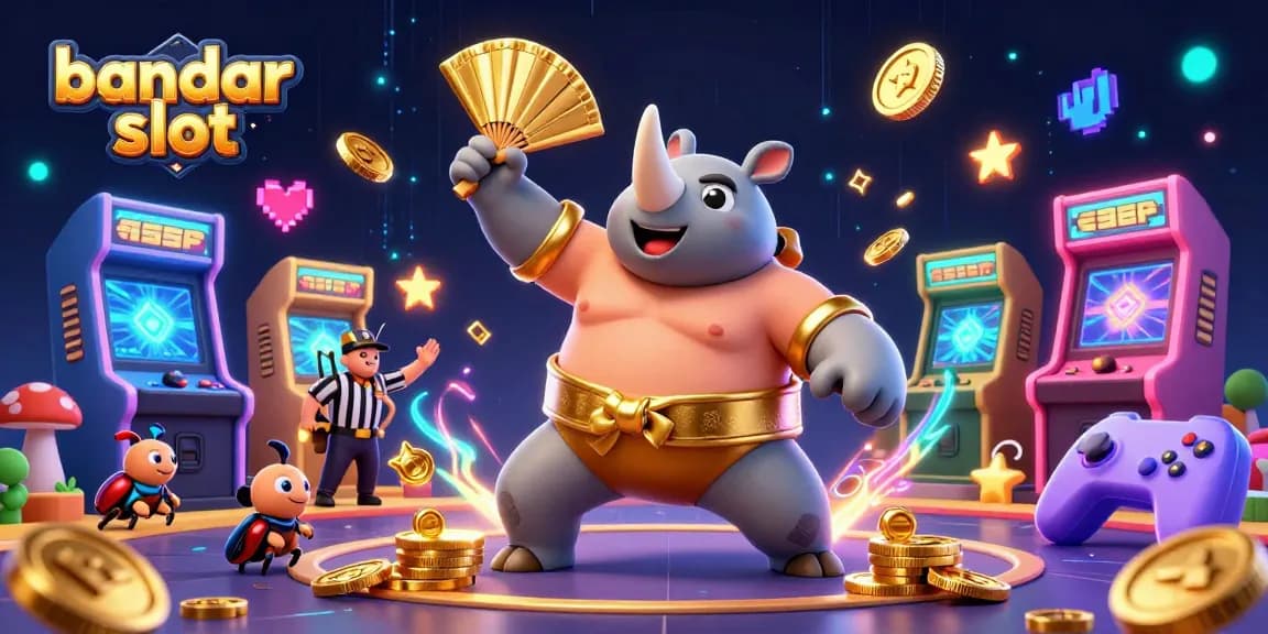 Experience thrilling action with bandar slot as the beetle champion stomps coins in a vibrant casino scene.