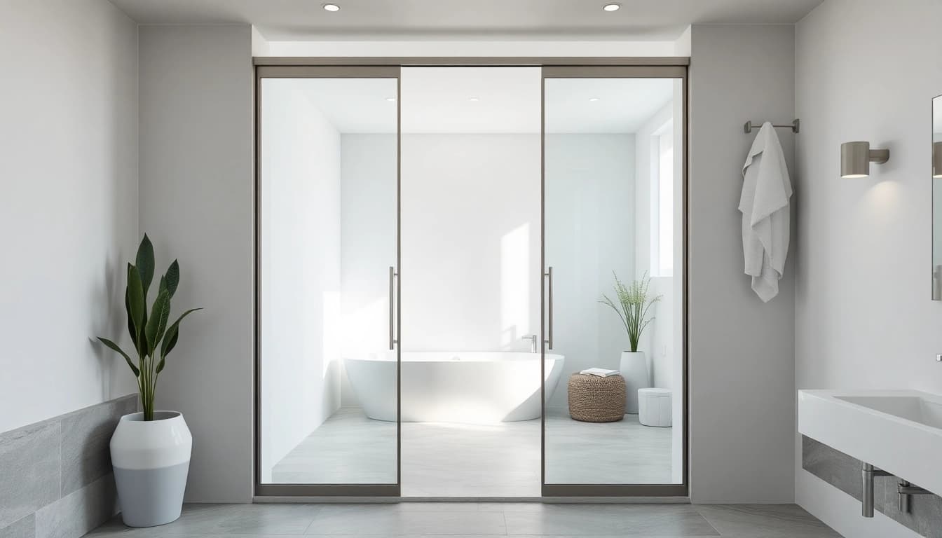 Elegant sliding shower doors in modern bathroom featuring polished glass for a sleek look.