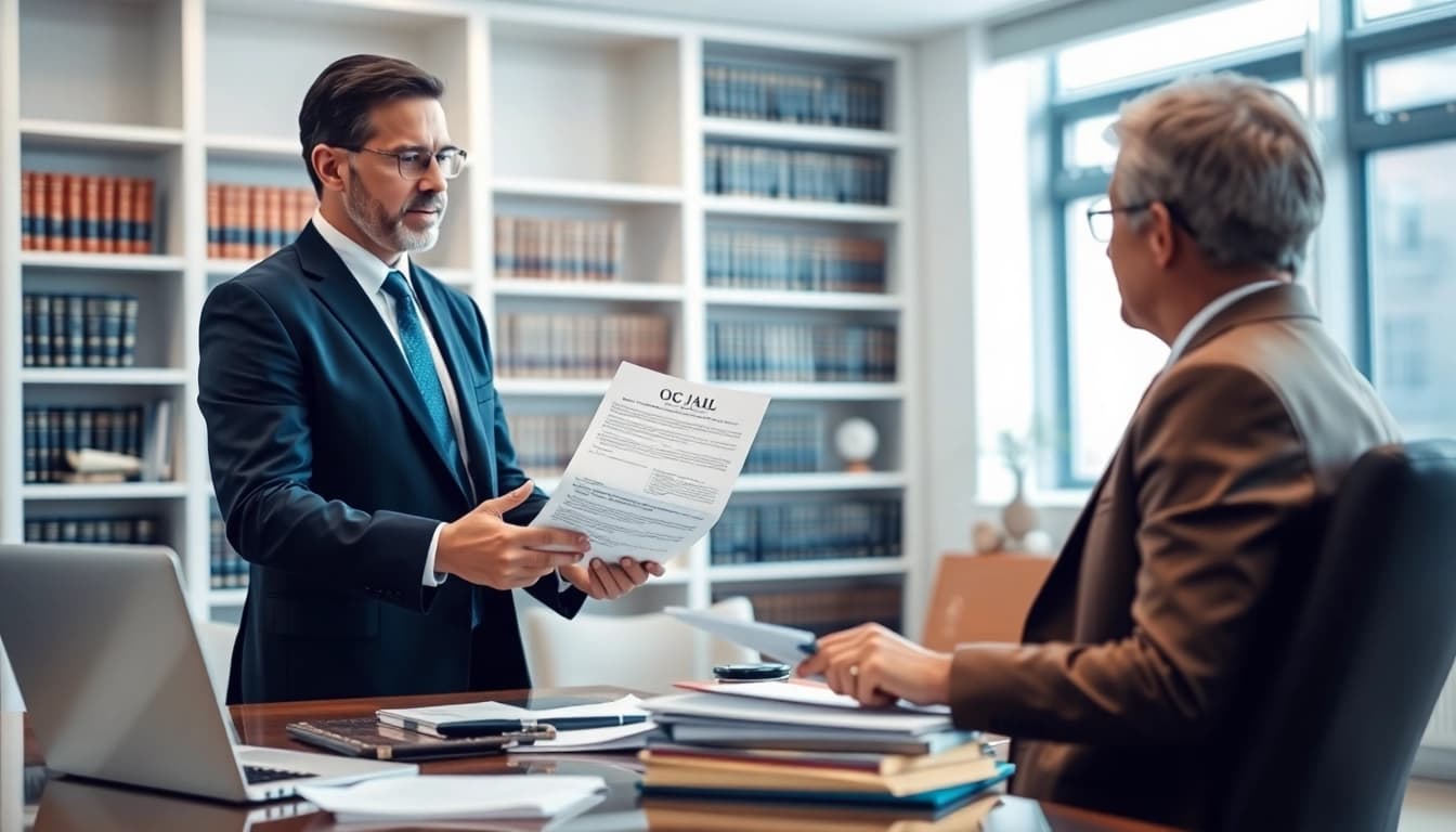Attorney advising a client about the OC Jail case in a bright law office.