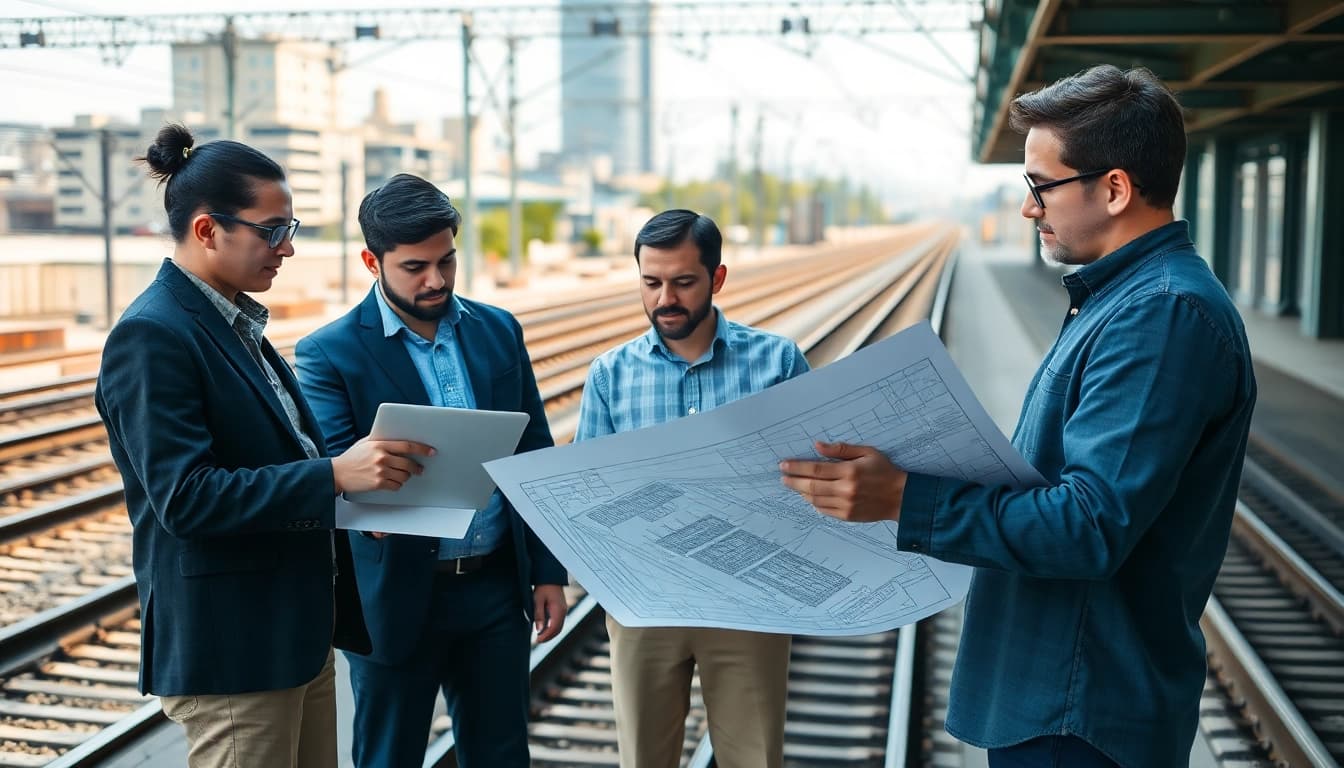 Railroad Design Consultants collaborating on innovative projects in an urban environment.