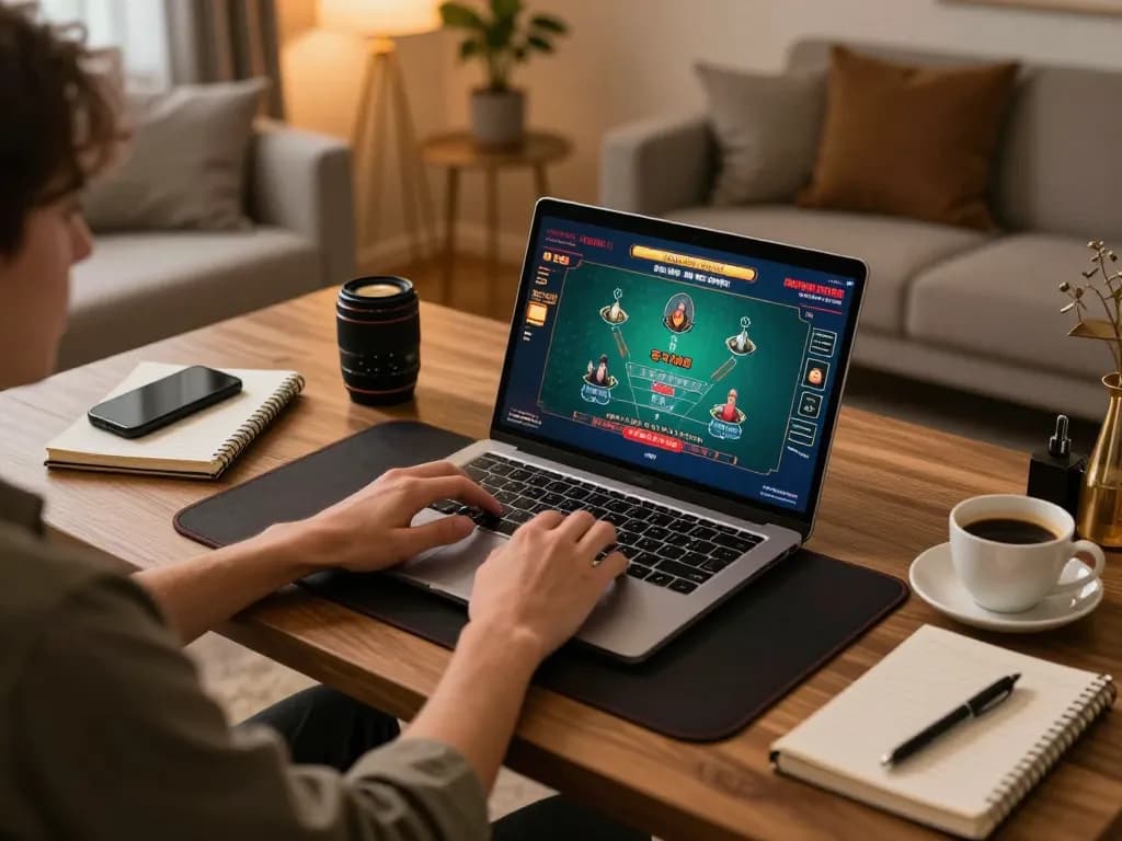 Migliori casino online europei: Engaging in online blackjack game from a stylish home setup.