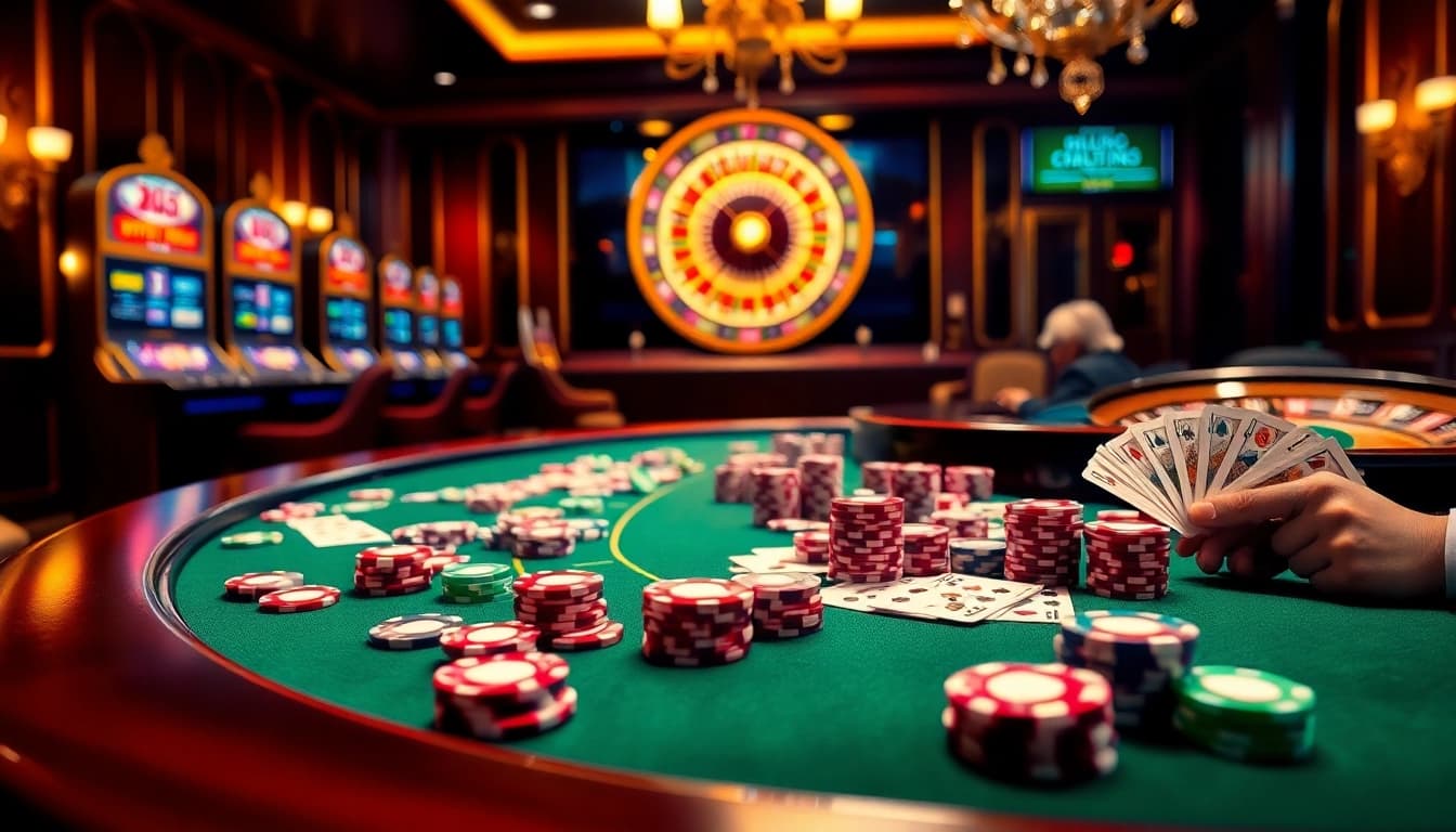 Découvrez le luxe du jeu au casino en ligne argent réel France avec une table de poker élégante et des jetons vibrants.