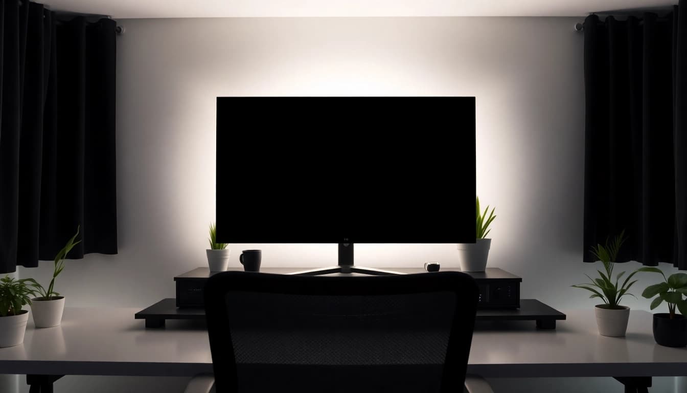 Experience the benefits of pantalla negra in a modern workspace, showcasing energy-saving and eye-relaxing features.