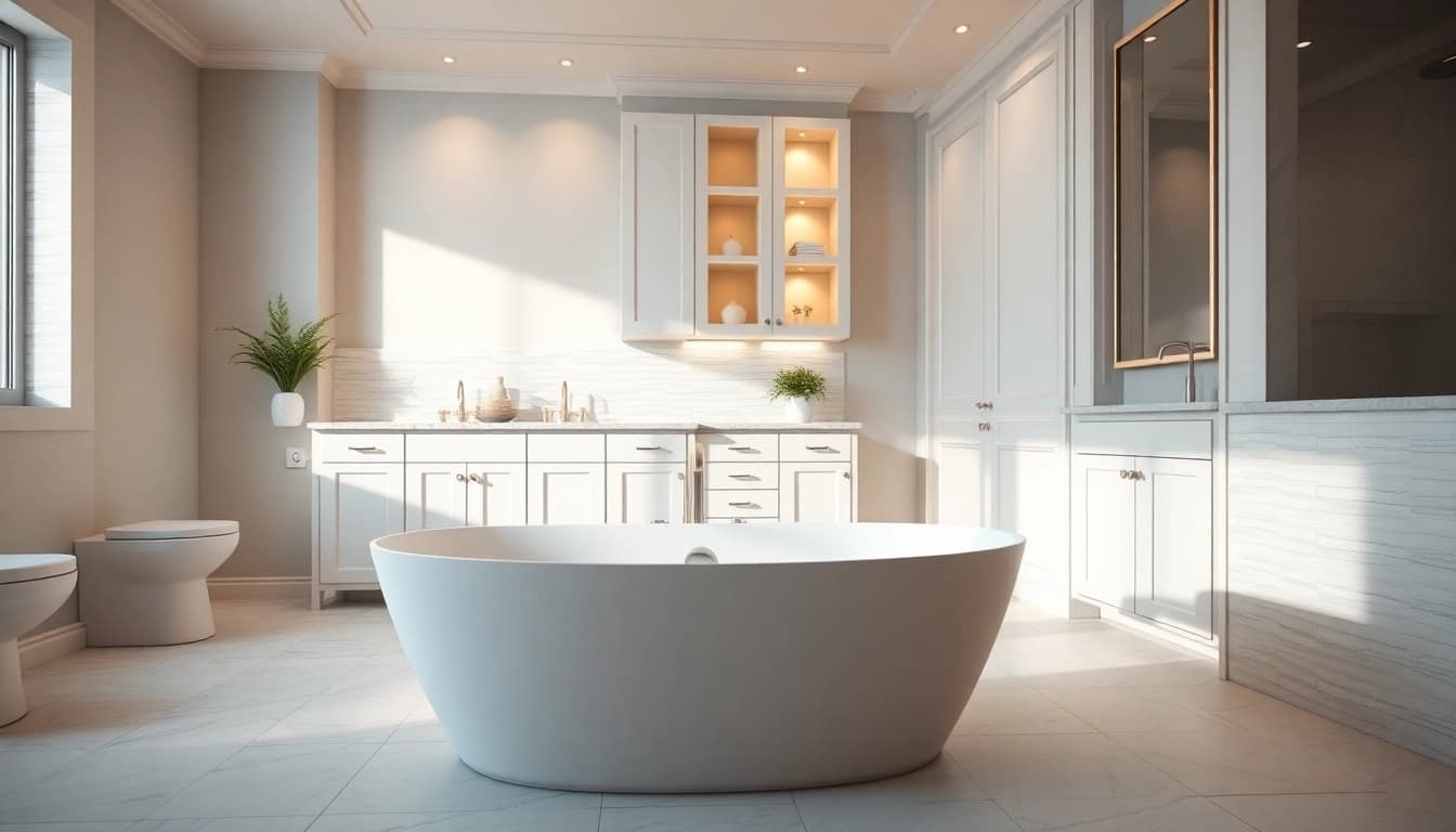 Stunning bathroom renovation near me showcasing modern fixtures and serene design elements.