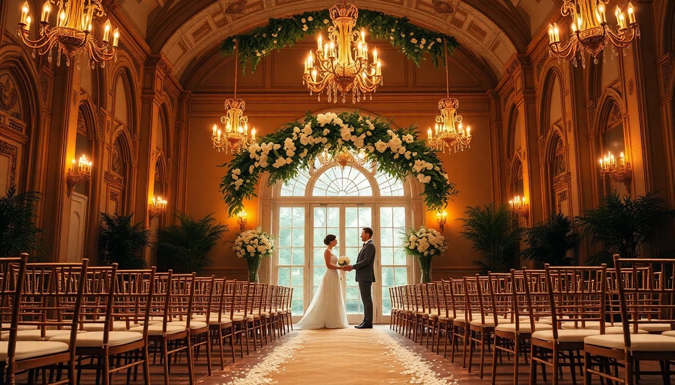 Couple celebrating their wedding at a stunning Jacksonville Wedding Venue with lush decorations.
