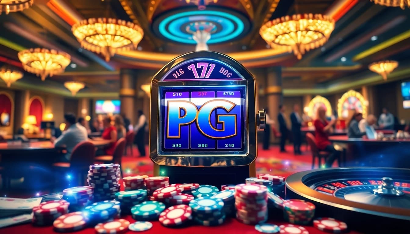 Experience the thrill of pg slot machines surrounded by vibrant casino elements.