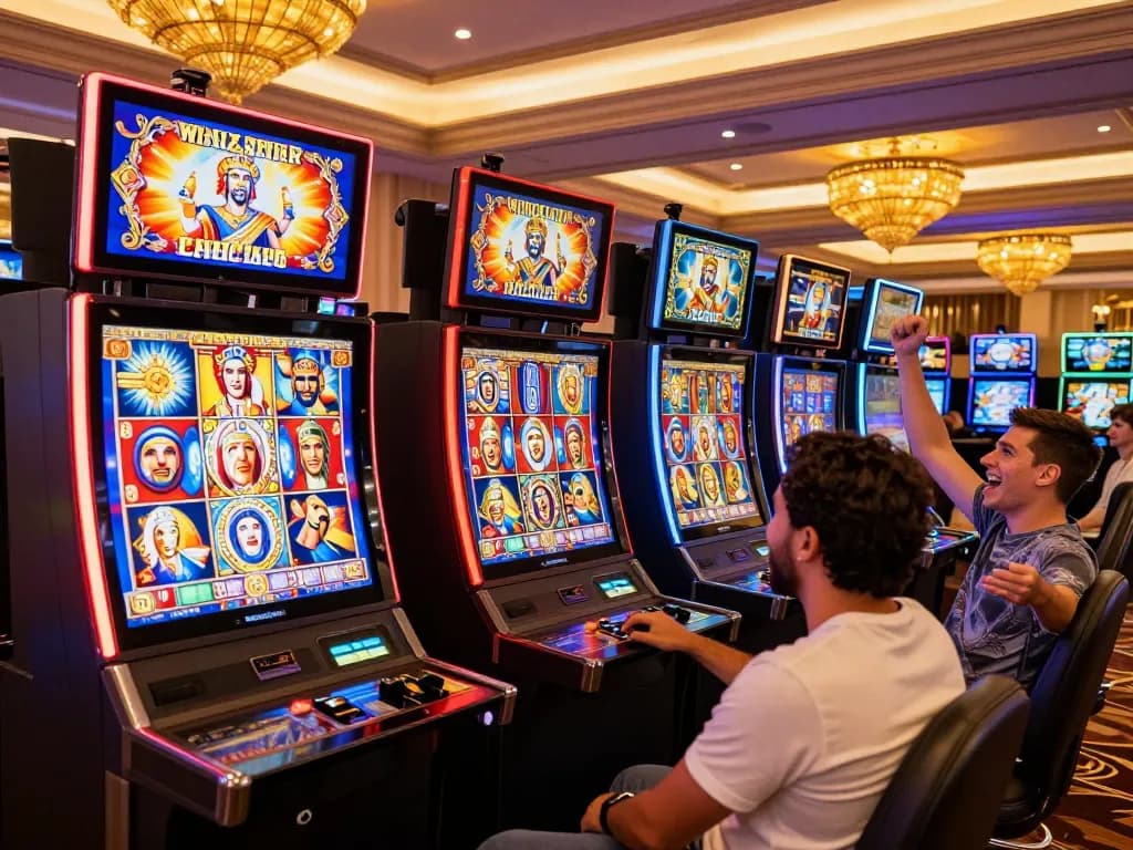 Pemain yang terlibat menikmati slot zeus dengan grafik yang hidup dan kegembiraan kasino.