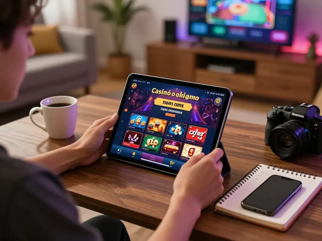 Player immersed in casinò online non aams con neteller game on tablet, surrounded by strategies and drinks.