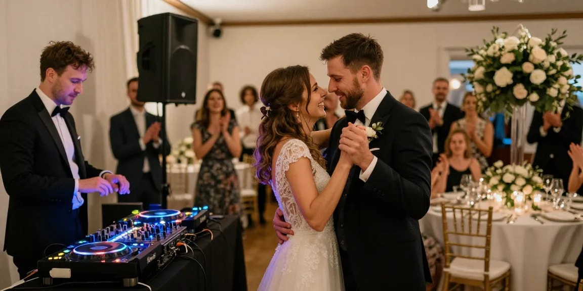 DJ für Hochzeit Berlin: Hochzeitspaar tanzt voller Freude zu Musik des DJs, festliche Atmosphäre
