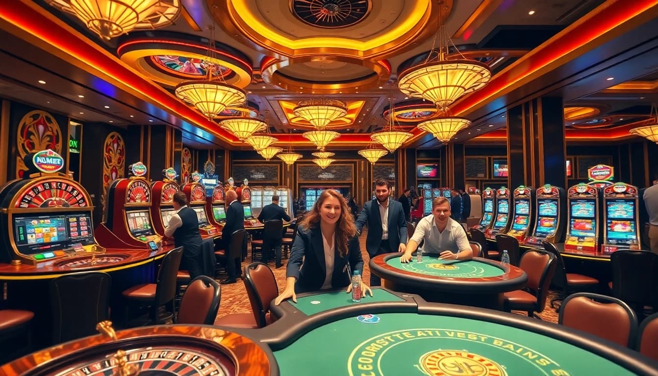 Exciting gameplay at Nhà Cái MMOO, showcasing vibrant gaming tables and engaged players.