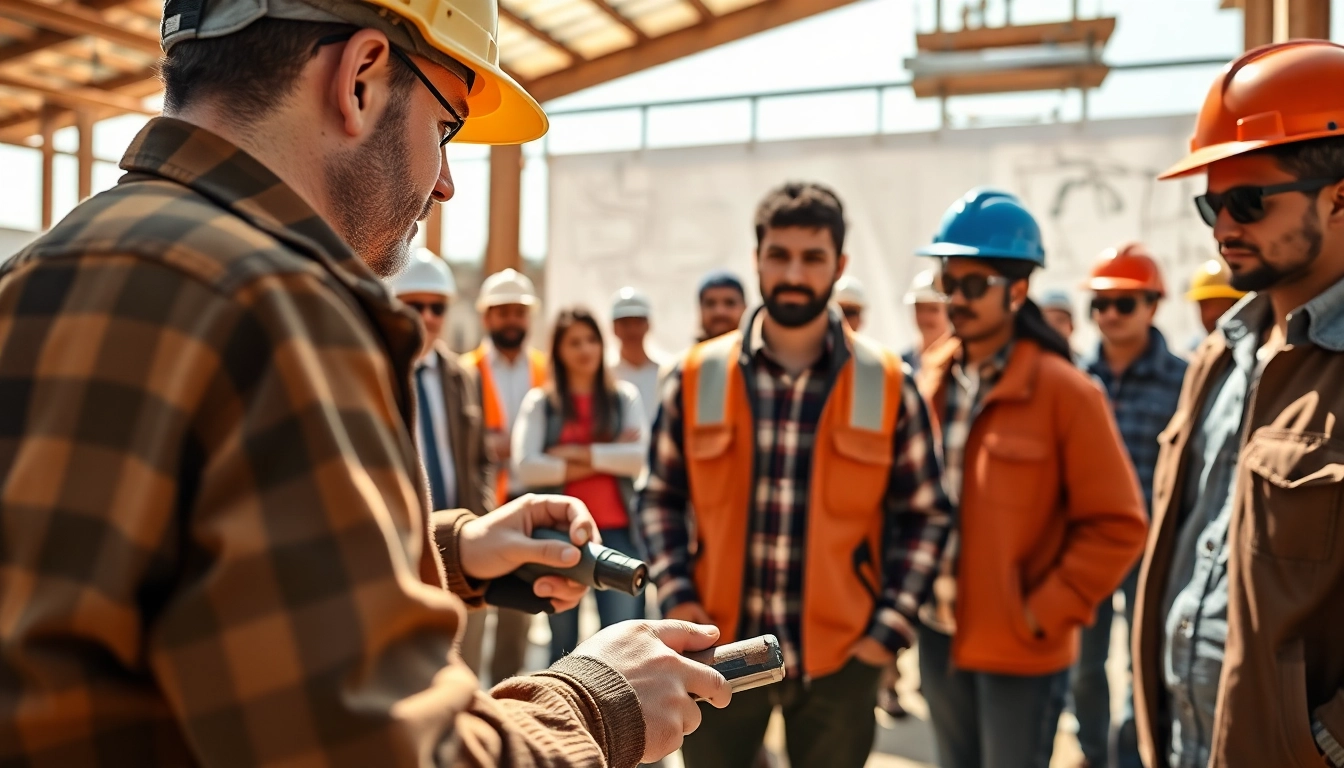 Engaging scene of construction training programs highlighting safety techniques on a job site.