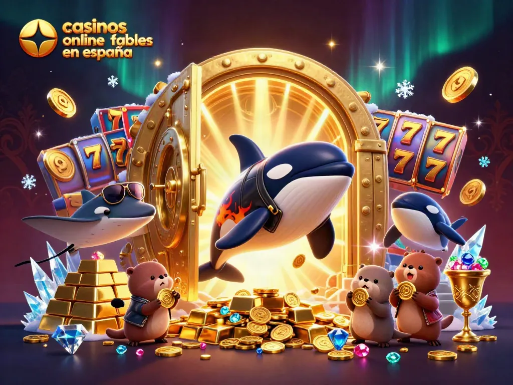 Una ilustración 3D que representa casinos online fiables en España con carismáticos personajes acuáticos y dinámicos elementos de juego.
