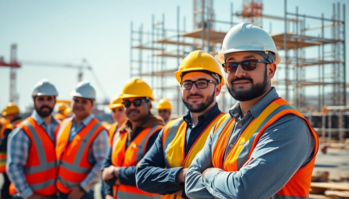 Ensure construction site safety by showcasing workers in protective gear and active construction.