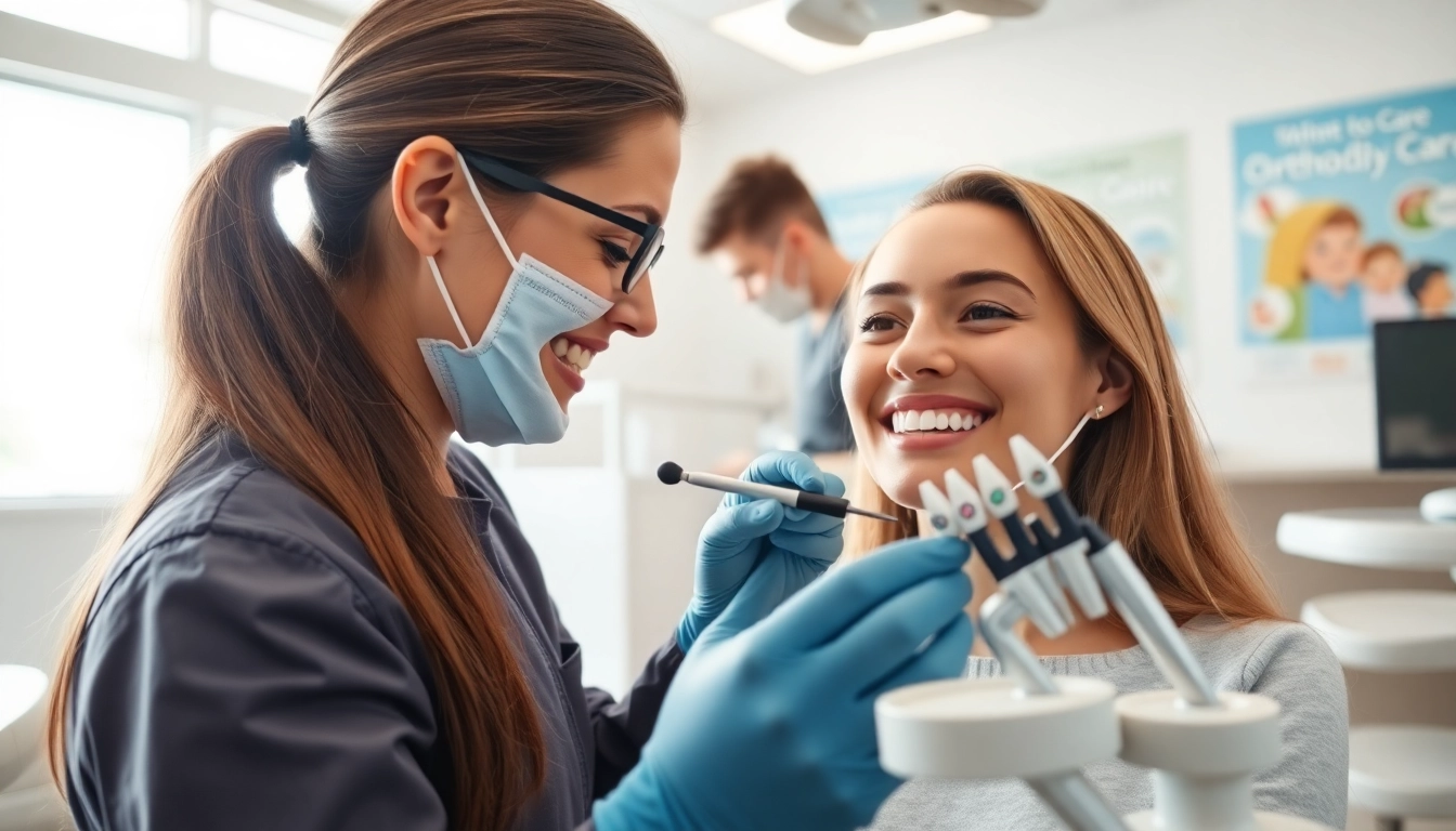 Friendly north edmonton orthodontist examines a patient in a modern clinic setting.