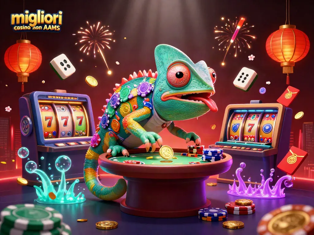 Gioca nei migliori casino non AAMS con un camaleonte colorato mentre vince jackpot e bonus.