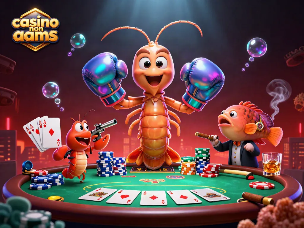 Gioca ai casinò non AAMS con l'illustrazione di un gambero mantide e un gambero pistola ai tavoli da poker.