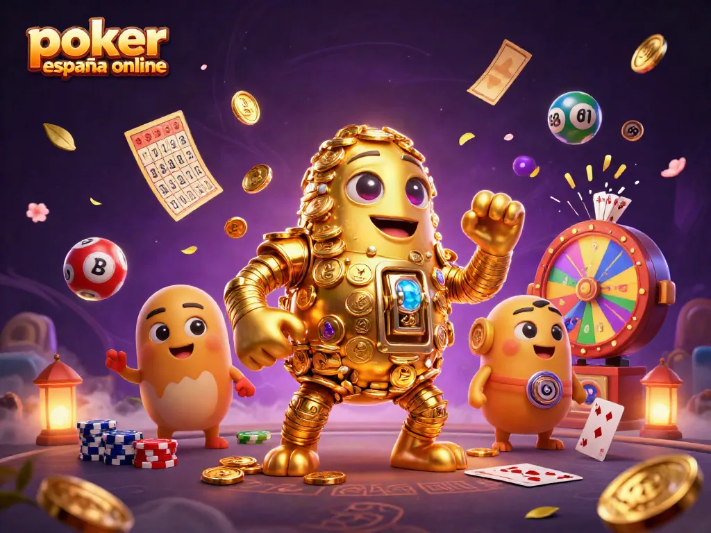 Experimenta la emoción del póker España online con un dinámico golem dorado rodeado de acción y premios.