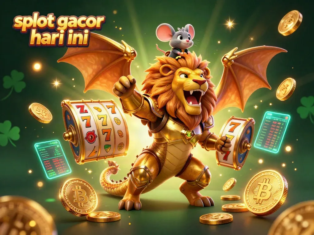 Play slot gacor hari ini with vibrant visuals of a chimera creature in a lively casino scene.