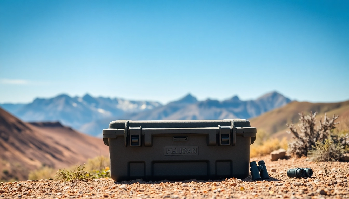 A detailed view of a pelican rifle case showcasing its rugged features in an outdoor setting.