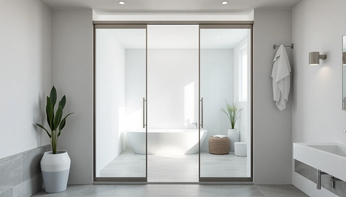Elegant sliding shower doors in modern bathroom featuring polished glass for a sleek look.
