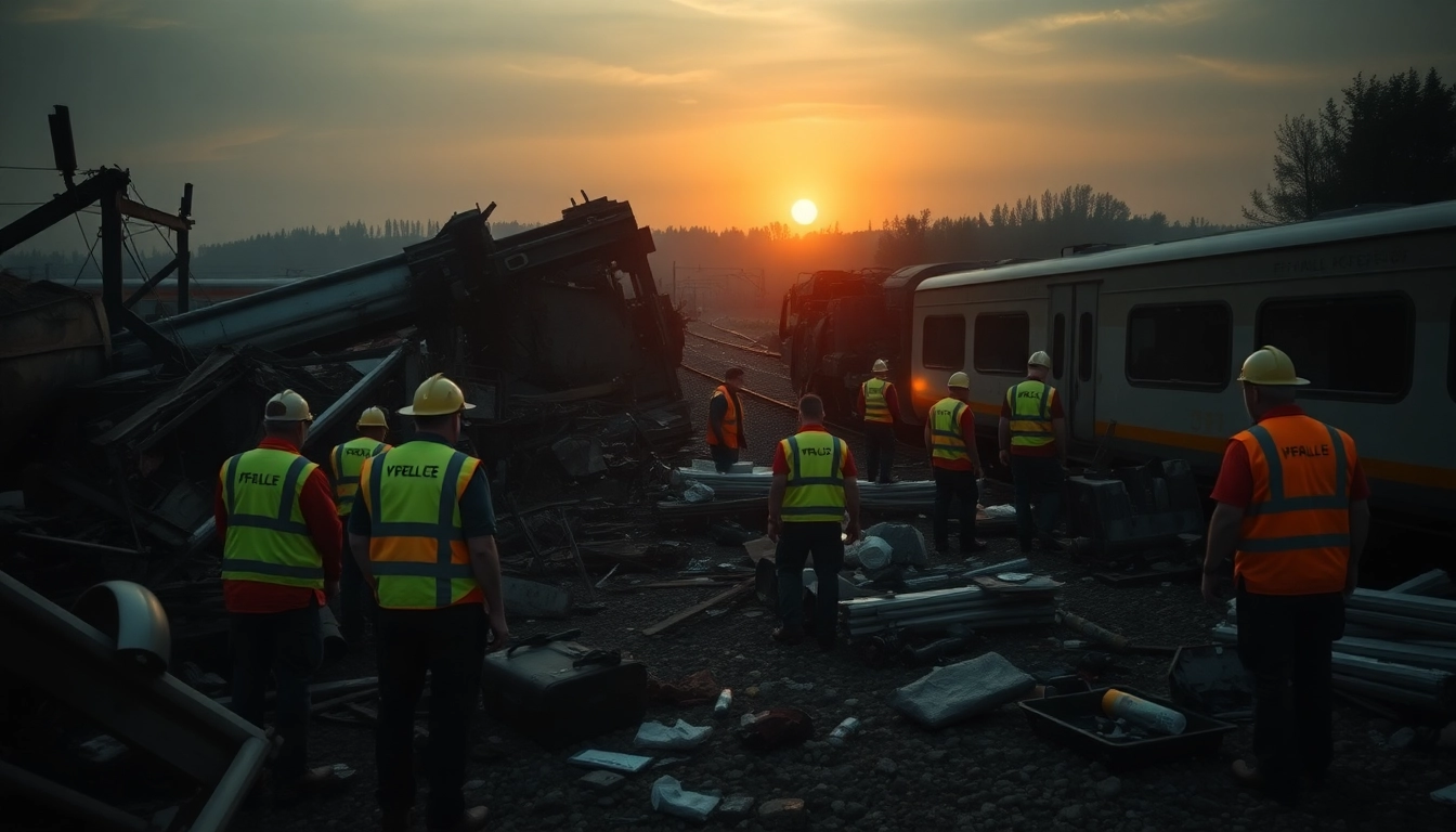 First responders at the scene of the spain train crash, showcasing urgent rescue efforts amid wreckage.