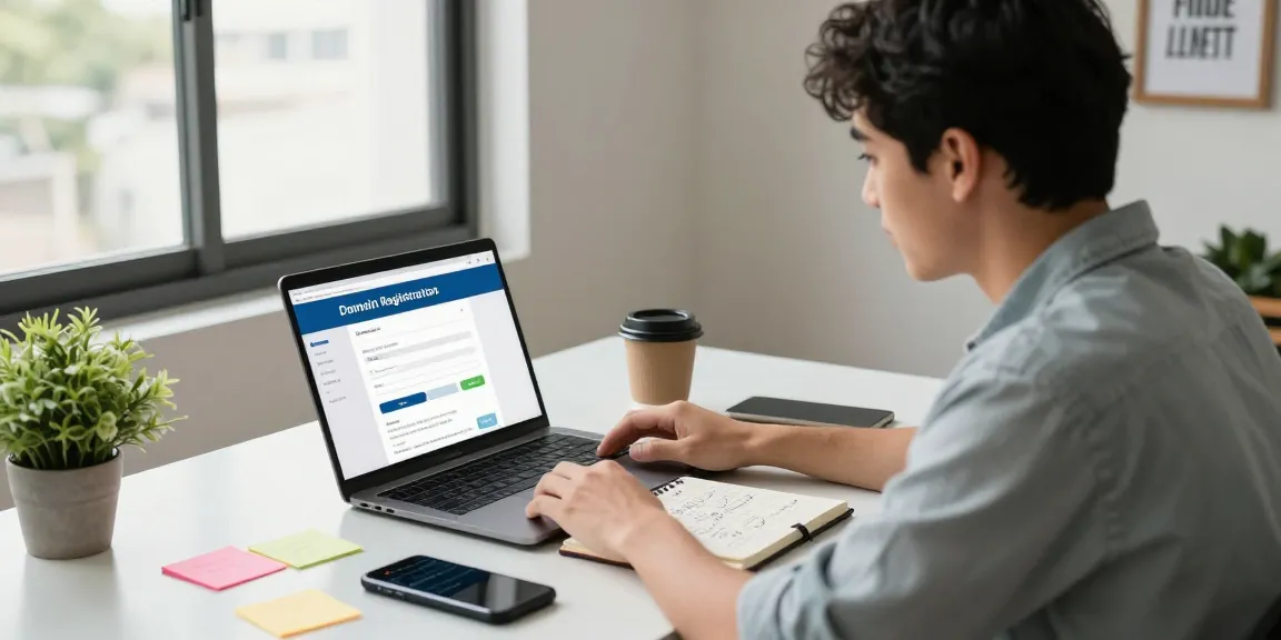 Registrando dominios en México, emprendedor en moderno espacio de trabajo.