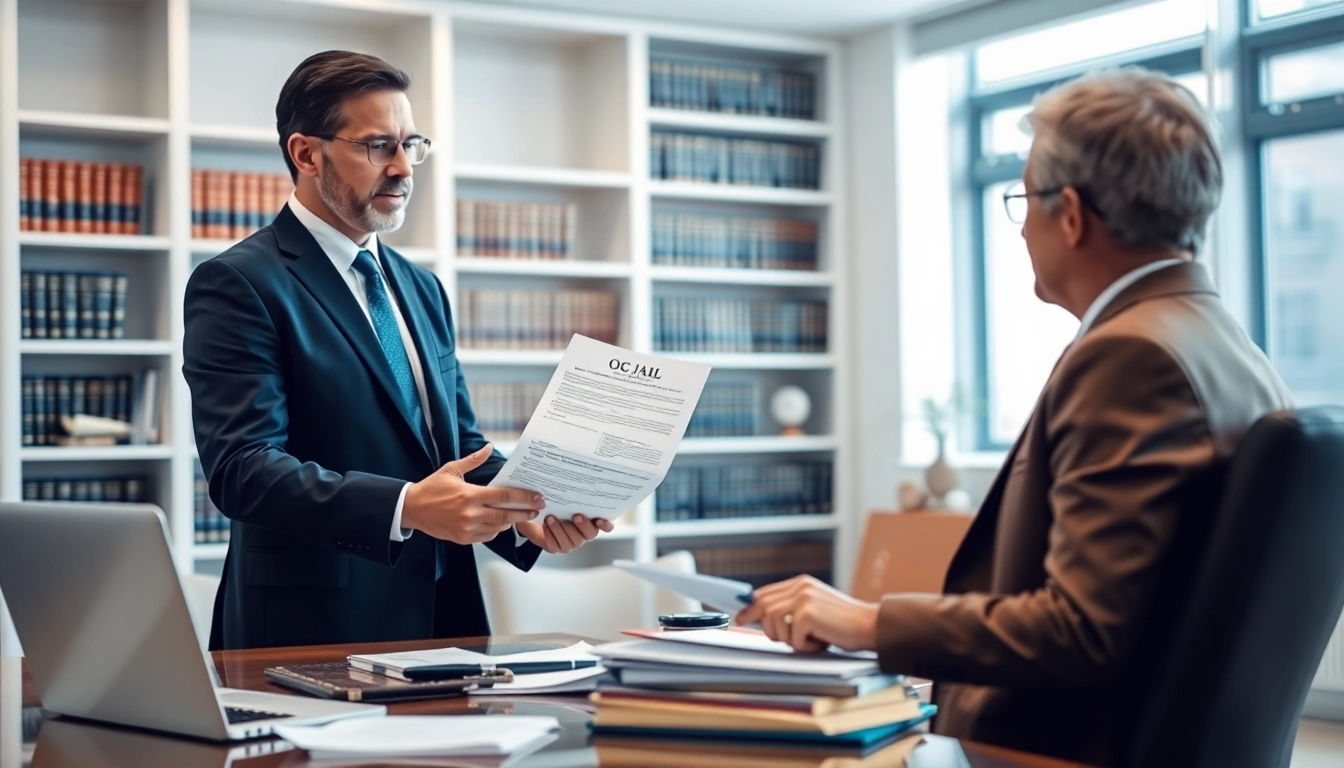 Attorney advising a client about the OC Jail case in a bright law office.