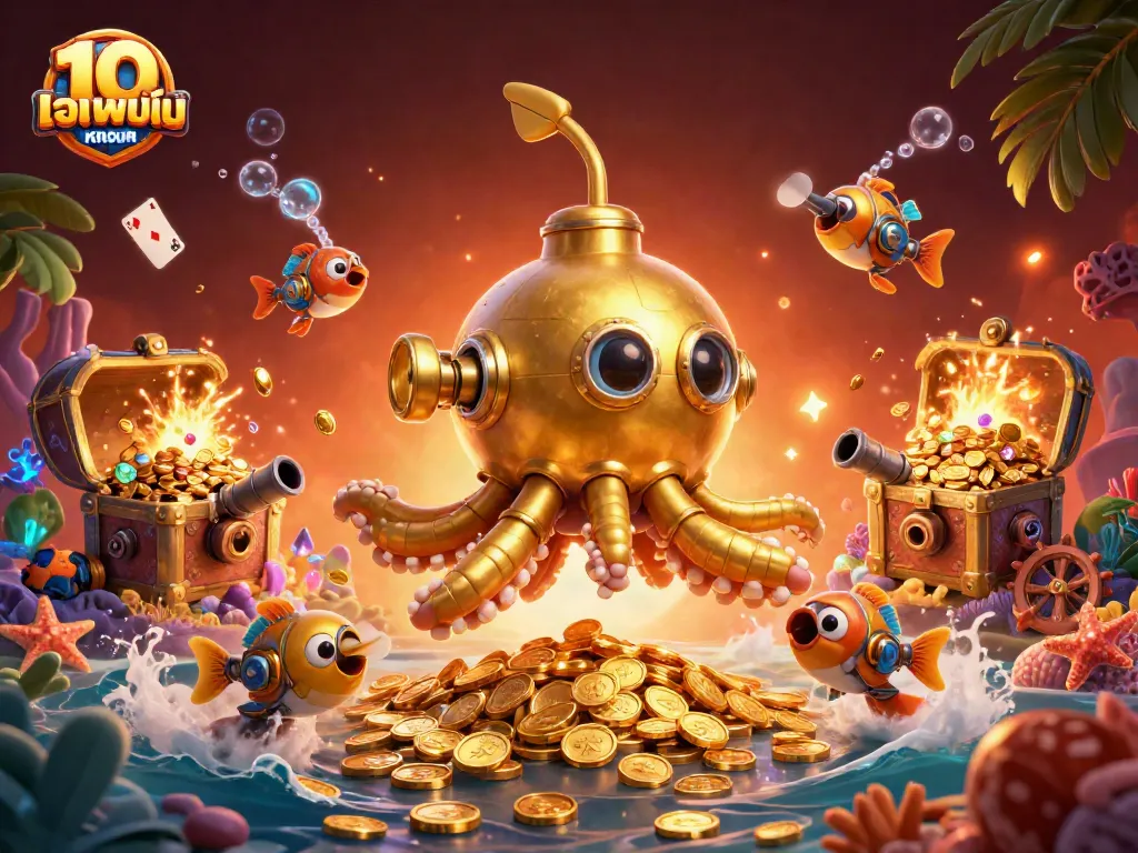 เล่นเกม 10เว็บพนันออนไลน์ กับหมึกทองที่ลอยอยู่กลางทองคำและการ์ดเล่น
