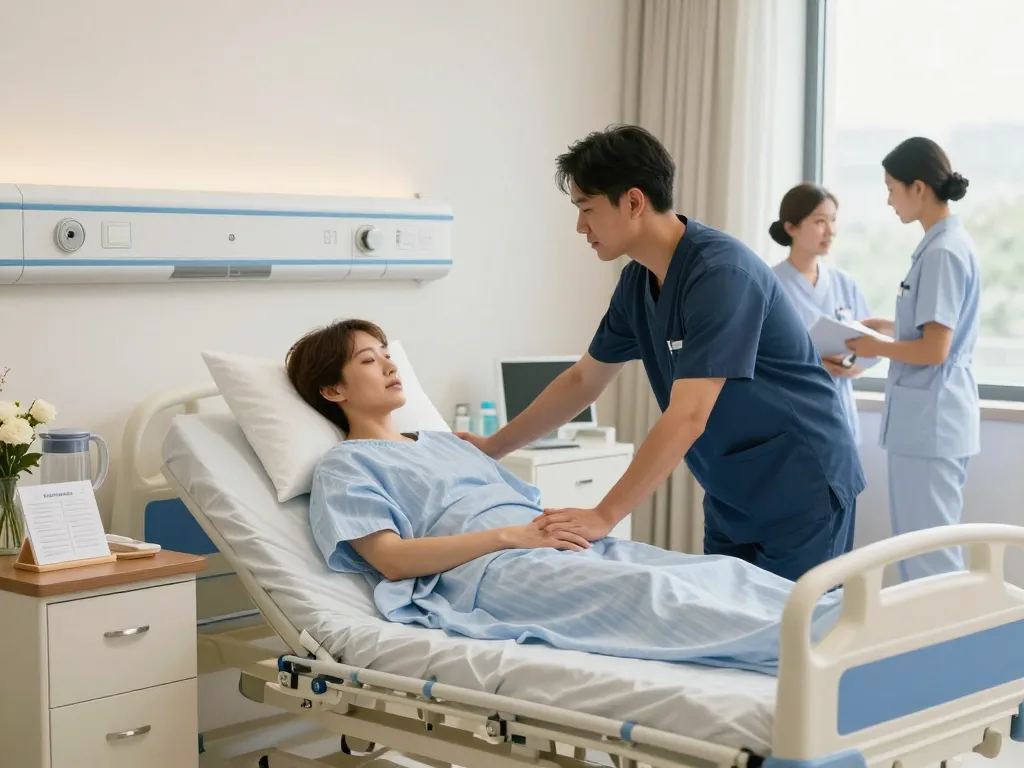 Modern giường bệnh nhân in a hospital room, showcasing comfort and care for patients.