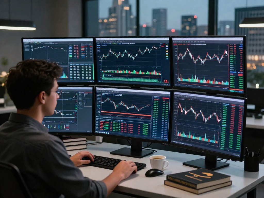 使用MetaTrader 5的交易者在现代工作空间中，通过多屏幕追踪市场动态和金融图表。