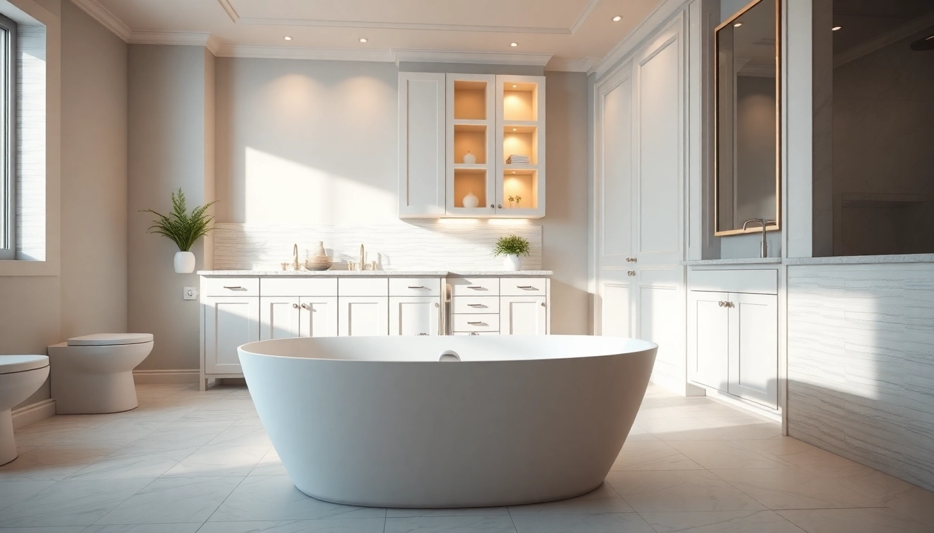 Stunning bathroom renovation near me showcasing modern fixtures and serene design elements.