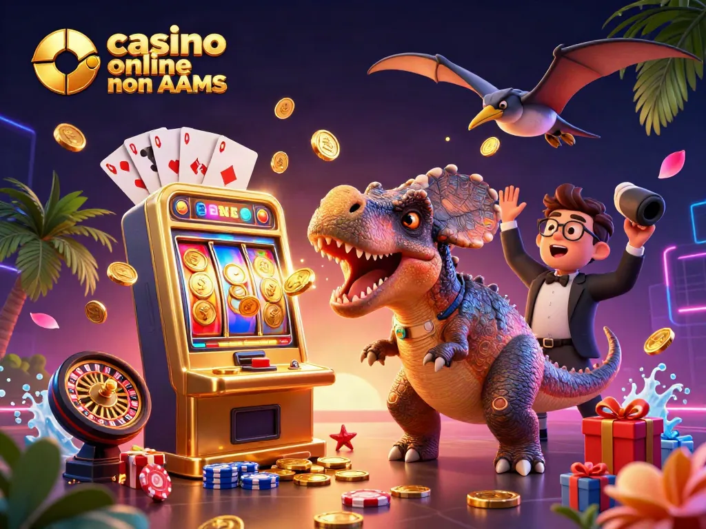 Jackpot nei casinò online non AAMS: un pachycephalosaurus gioca e vince in un'illustrazione dinamica.