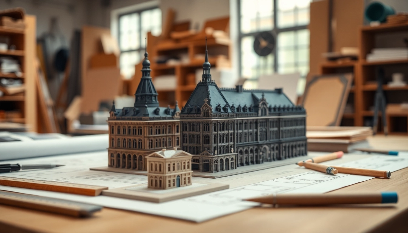 Architekturmodellbau Potsdam zeigt detaillierte Modelle in einer modernen Werkstatt.