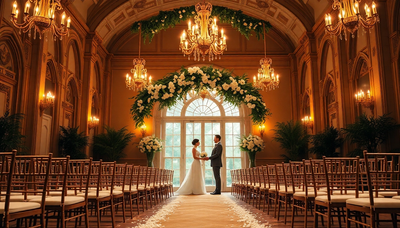 Couple celebrating their wedding at a stunning Jacksonville Wedding Venue with lush decorations.