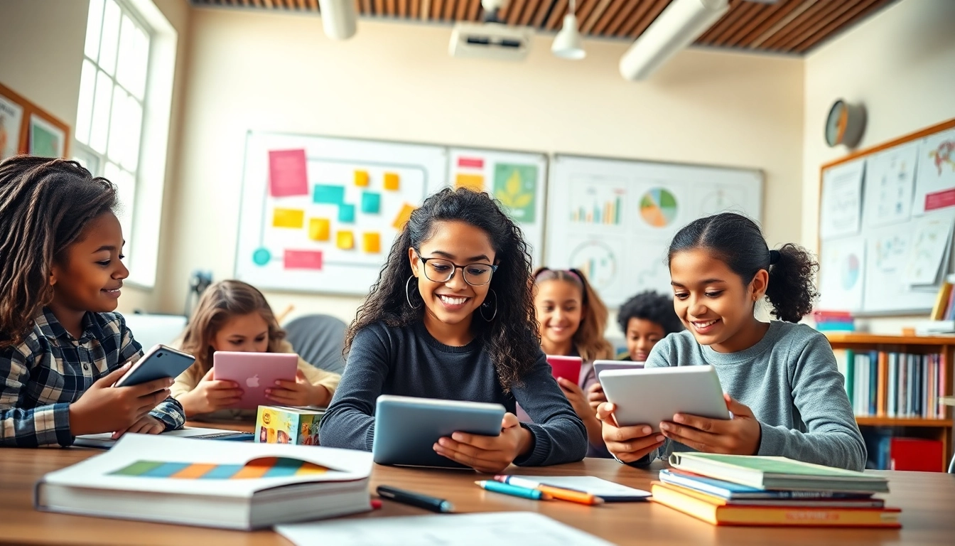 Engaging classroom environment showcasing innovative education practices with diverse students collaborating.