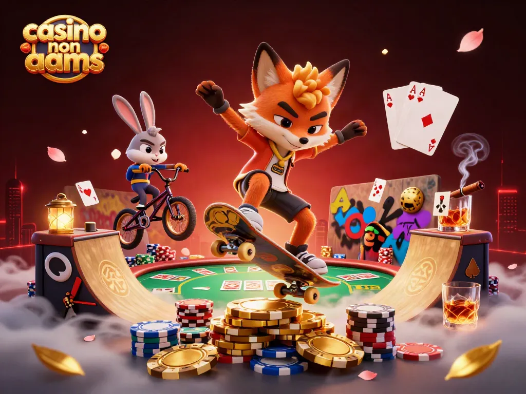 Giocatori nel casino non AAMS mentre realizzano trucchi spettacolari su un rampollo di fiches d'oro.