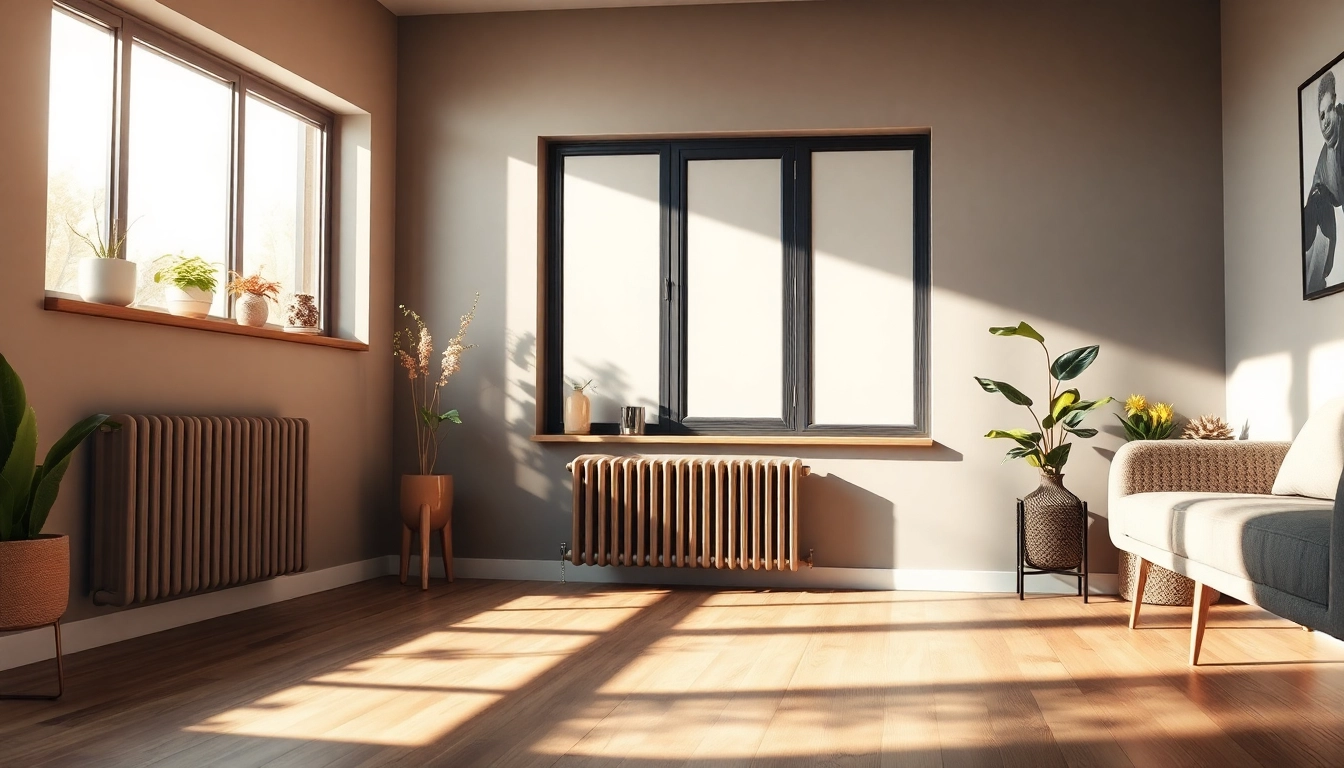 heizkörper in einem eleganten modernen Wohnzimmer mit stilvollem Design und natürlichem Licht.