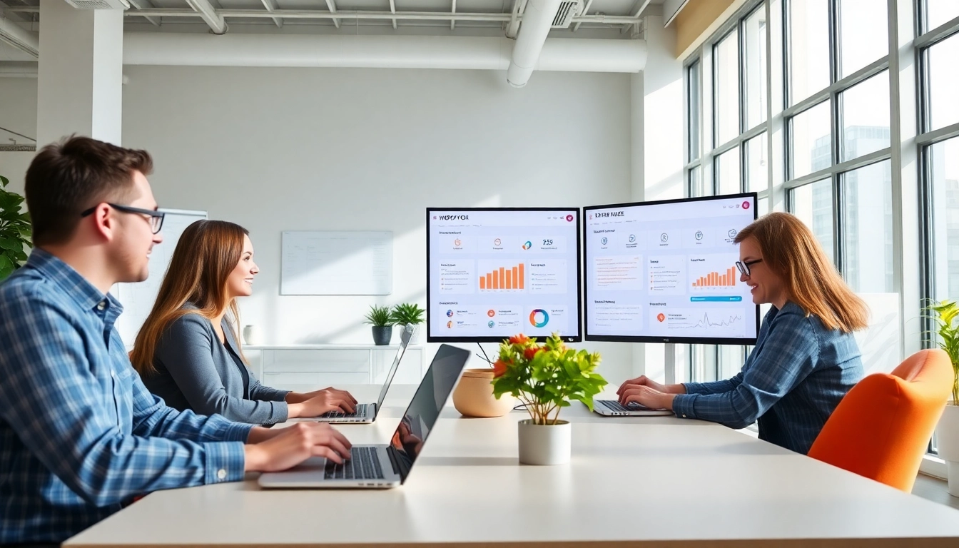 Utilizing hubspot free for team collaboration in a bright office setting.