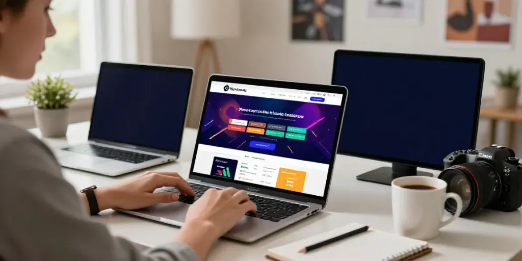 Toto online betting platform showcased with user engaging on laptop.