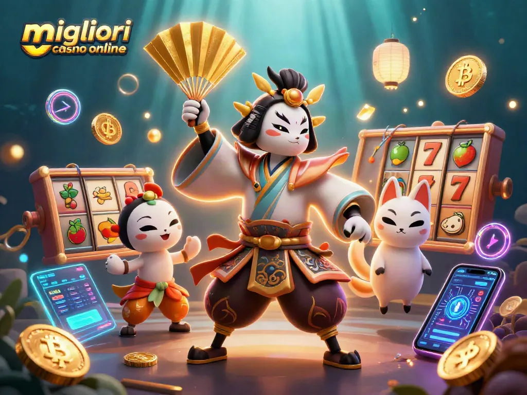 Gioca nei migliori casino online con simboli di slot e monete crypto luccicanti.