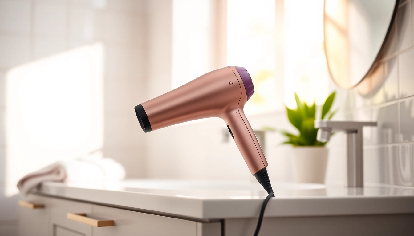 Style hair effortlessly with a premium hair dryer for fine hair displayed in a bright bathroom setting.