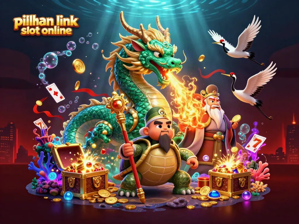Menangkan pilihan link slot online dengan ilustrasi kasino penuh warna dan magis.