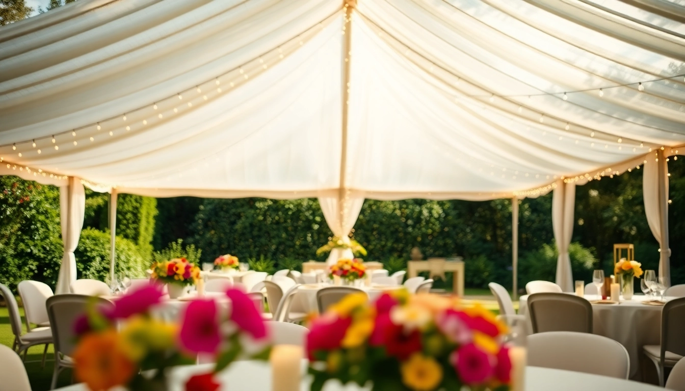 Enjoy delightful Party Tent Rentals with elegantly decorated tents in a vibrant garden setting.